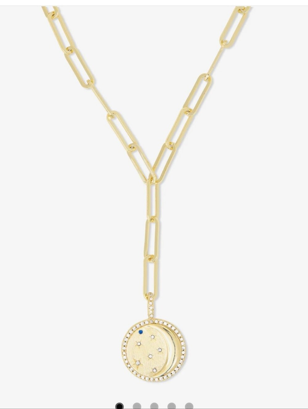 Melinda Maria You're a Star Lariat Gold Blue Sapphire Paper Clip Moon Necklace - Picture 3 of 4